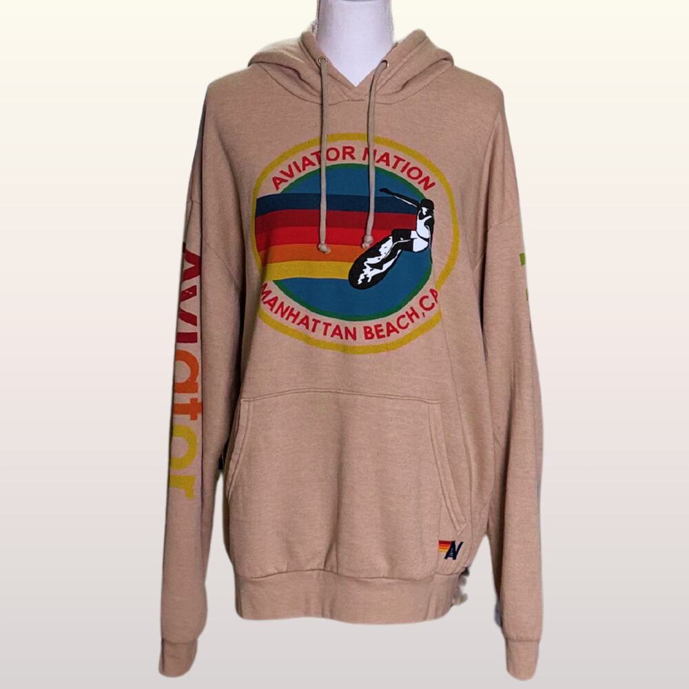 NEW AVIATOR NATION Hoodie size Large Tan Manhattan Beach California Oversized